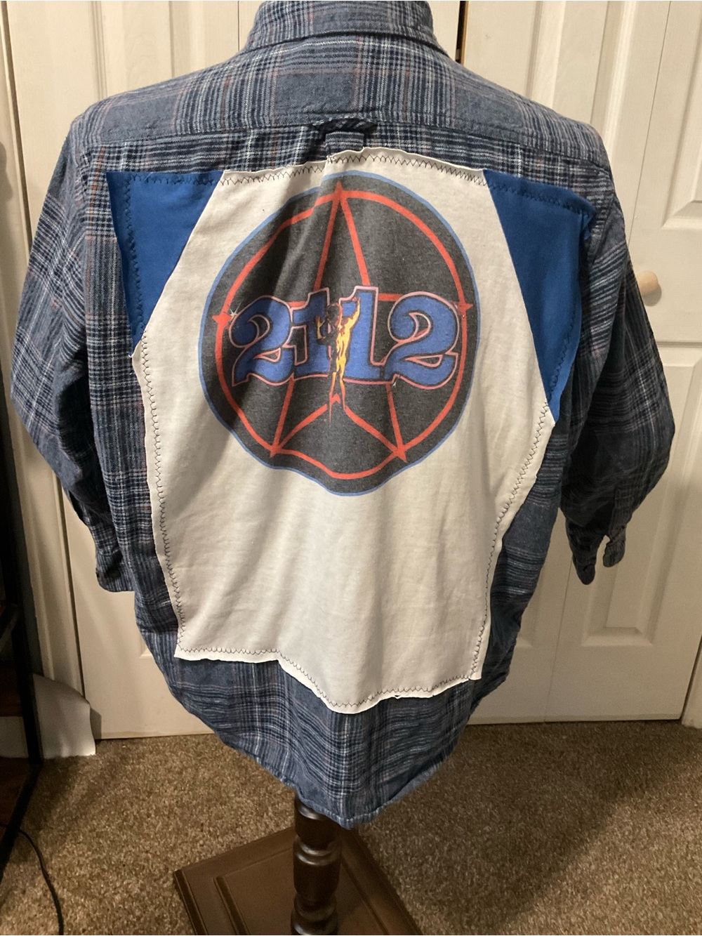 Rush 2112 Upcycled Back Graphic T-Shirt on Men’s XL Flannel Shirt